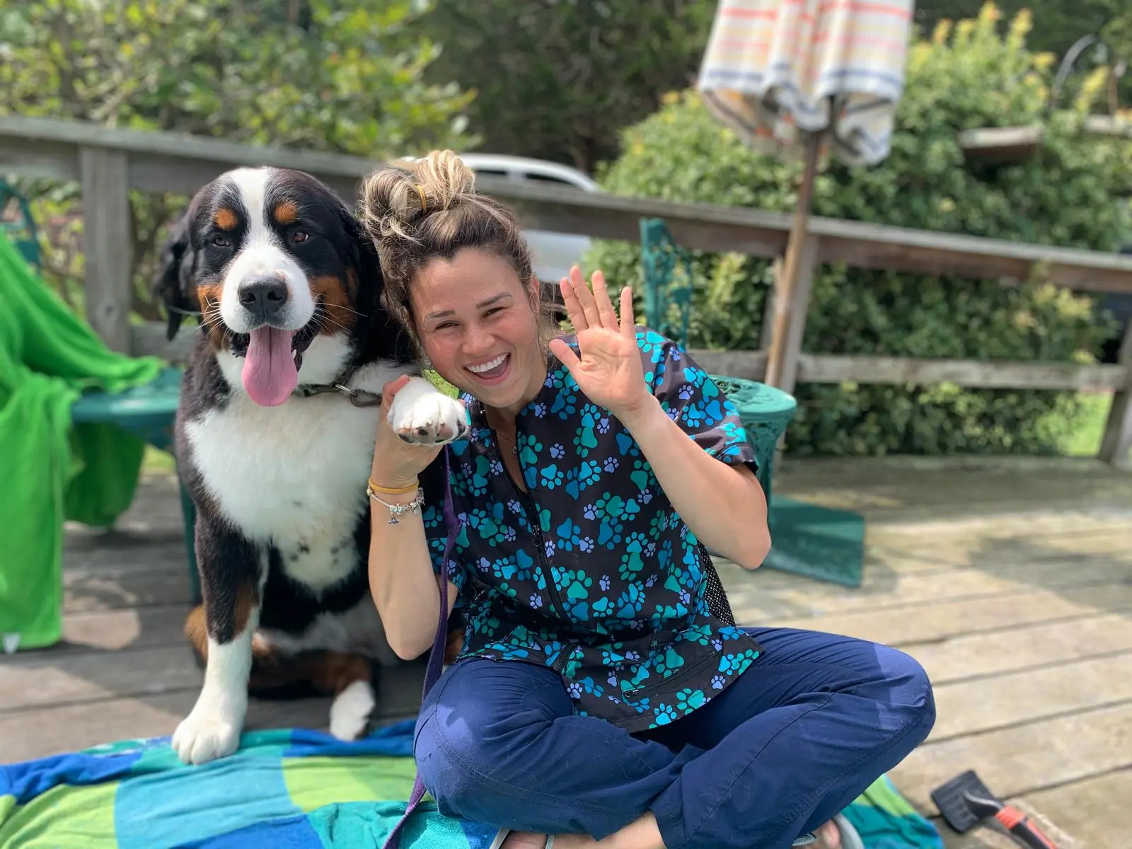 Adriana with a Bernese mountain dog